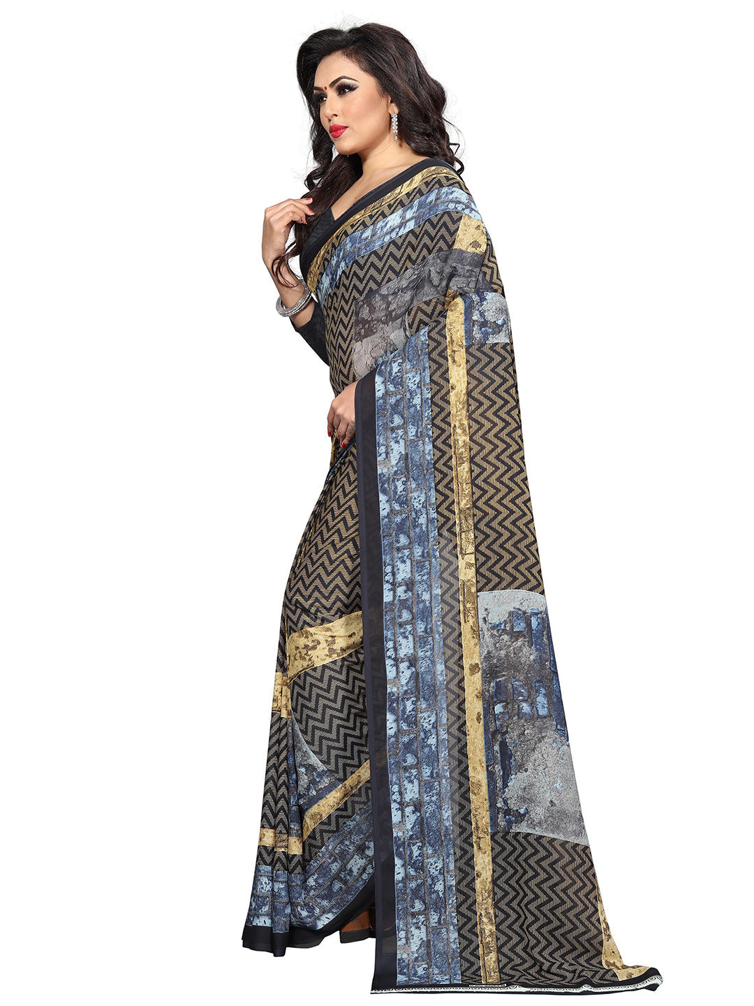 Women's Black Cotton Blend Self Design Saree