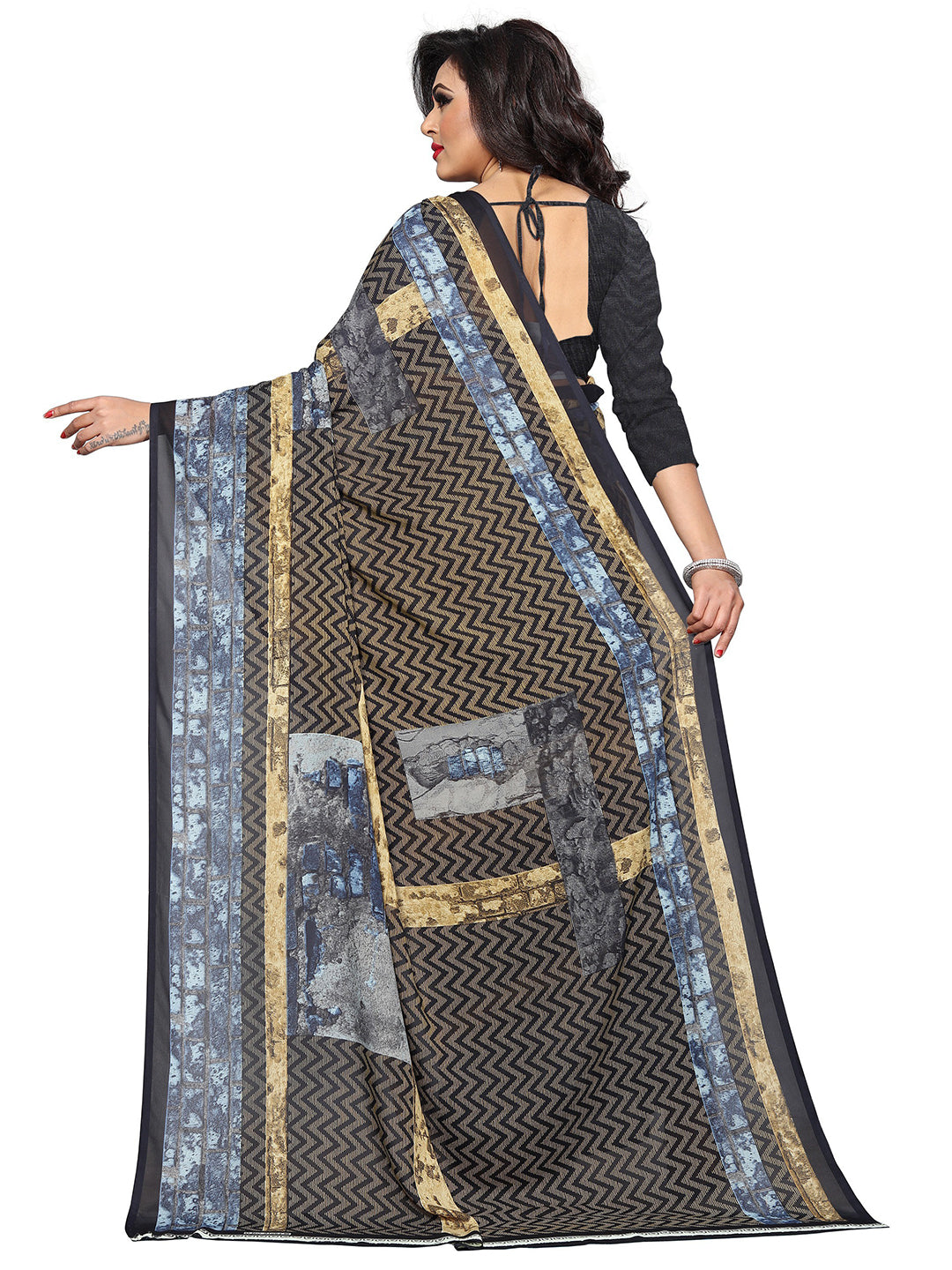 Women's Black Cotton Blend Self Design Saree