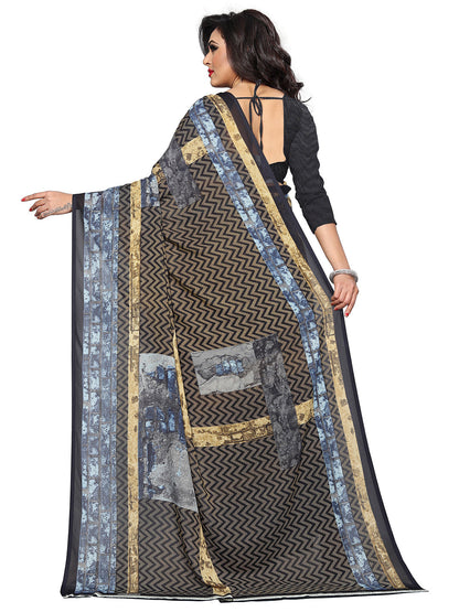 Women's Black Cotton Blend Self Design Saree