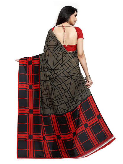 Women's Grey Georgette Checkered Saree