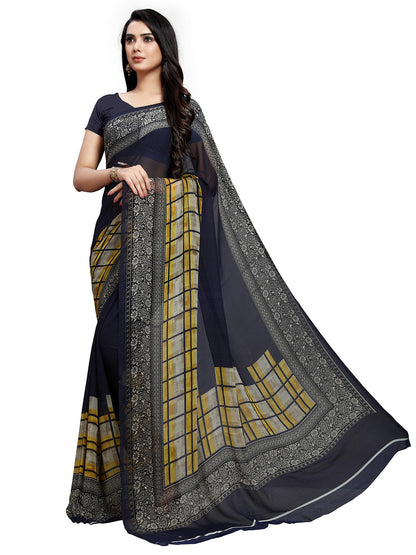 Women's Grey Georgette Printed Saree