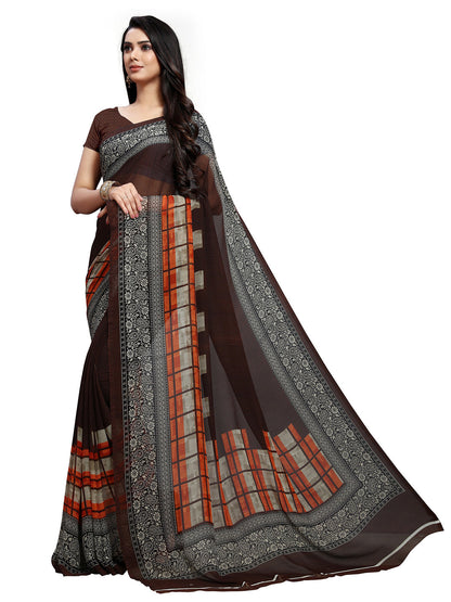 Women's Brown Georgette Checkered Saree