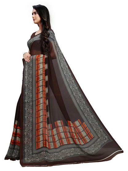 Women's Brown Georgette Checkered Saree