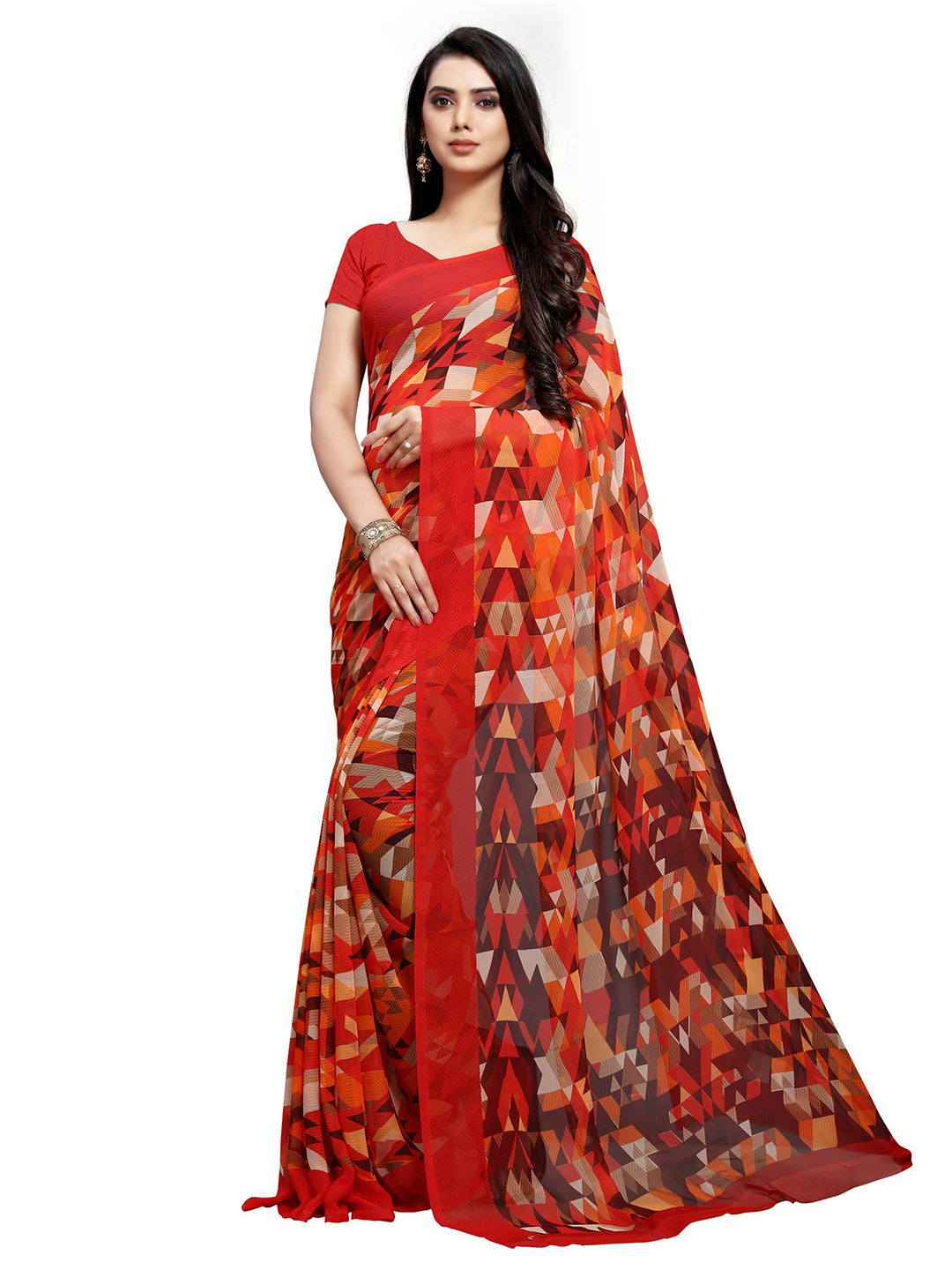 Women's Red Georgette Printed Saree