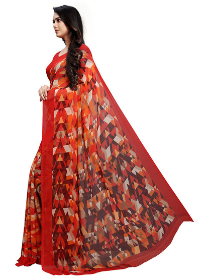 Women's Red Georgette Printed Saree