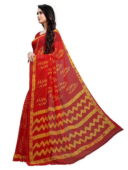 Women's Red Georgette Dyed Saree