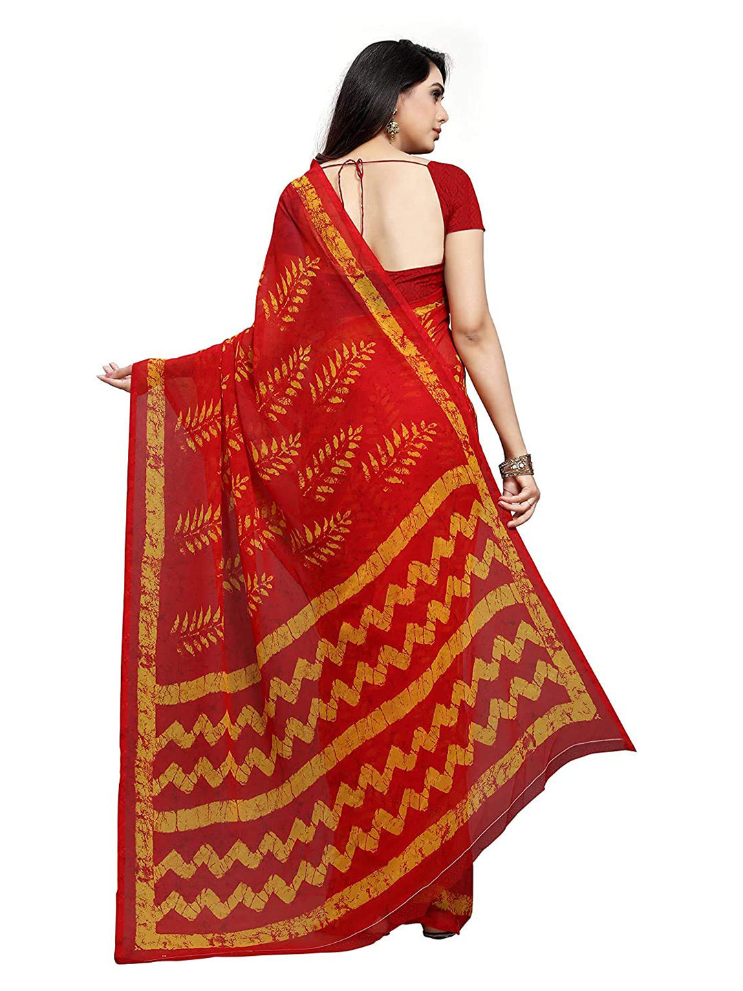 Women's Red Georgette Dyed Saree