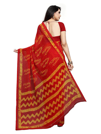 Women's Red Georgette Dyed Saree