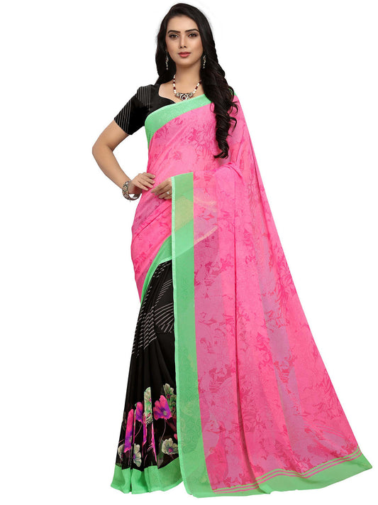 Women's Pink Georgette Printed Saree