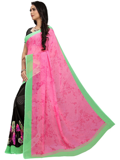 Women's Pink Georgette Printed Saree