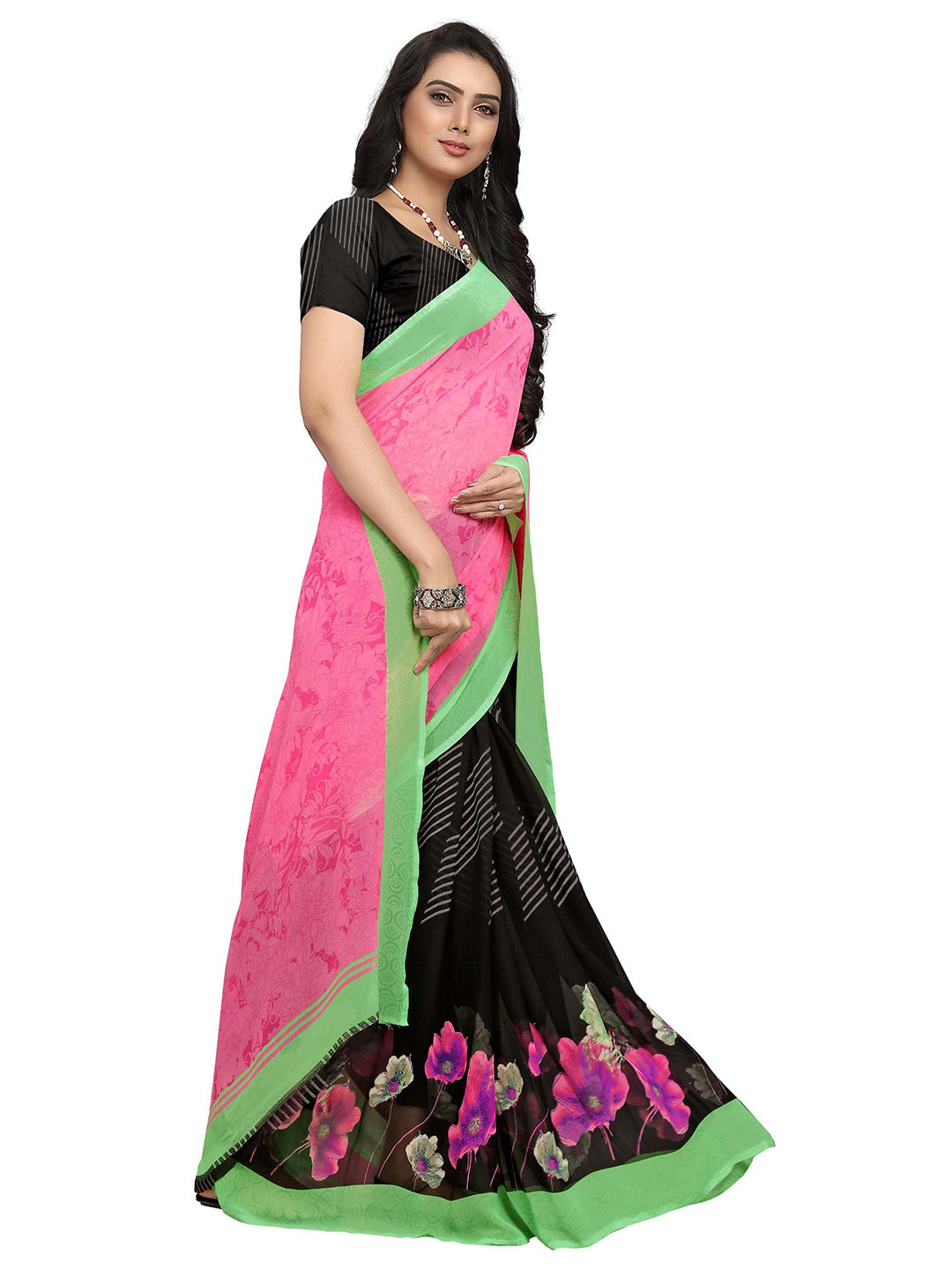 Women's Pink Georgette Printed Saree