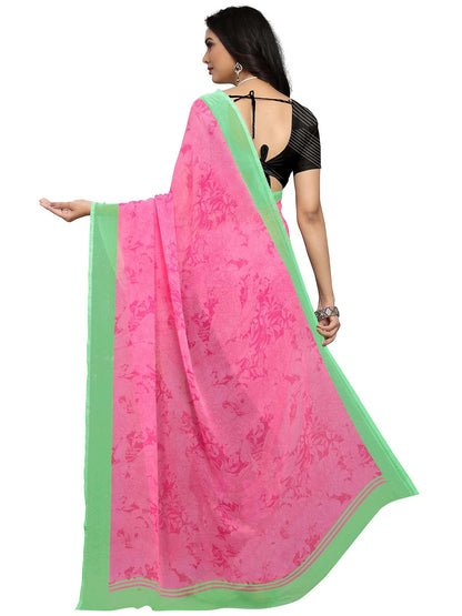 Women's Pink Georgette Printed Saree
