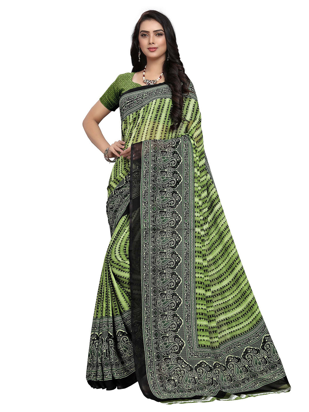 Women's Green Georgette Digital Print Saree