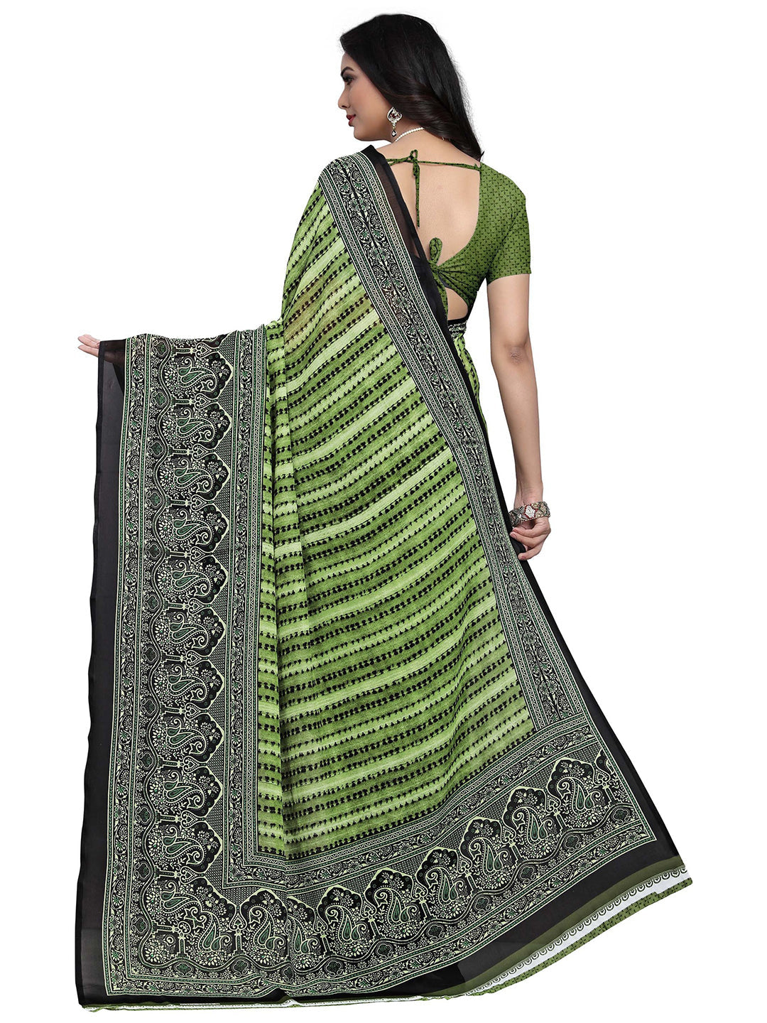 Women's Green Georgette Digital Print Saree