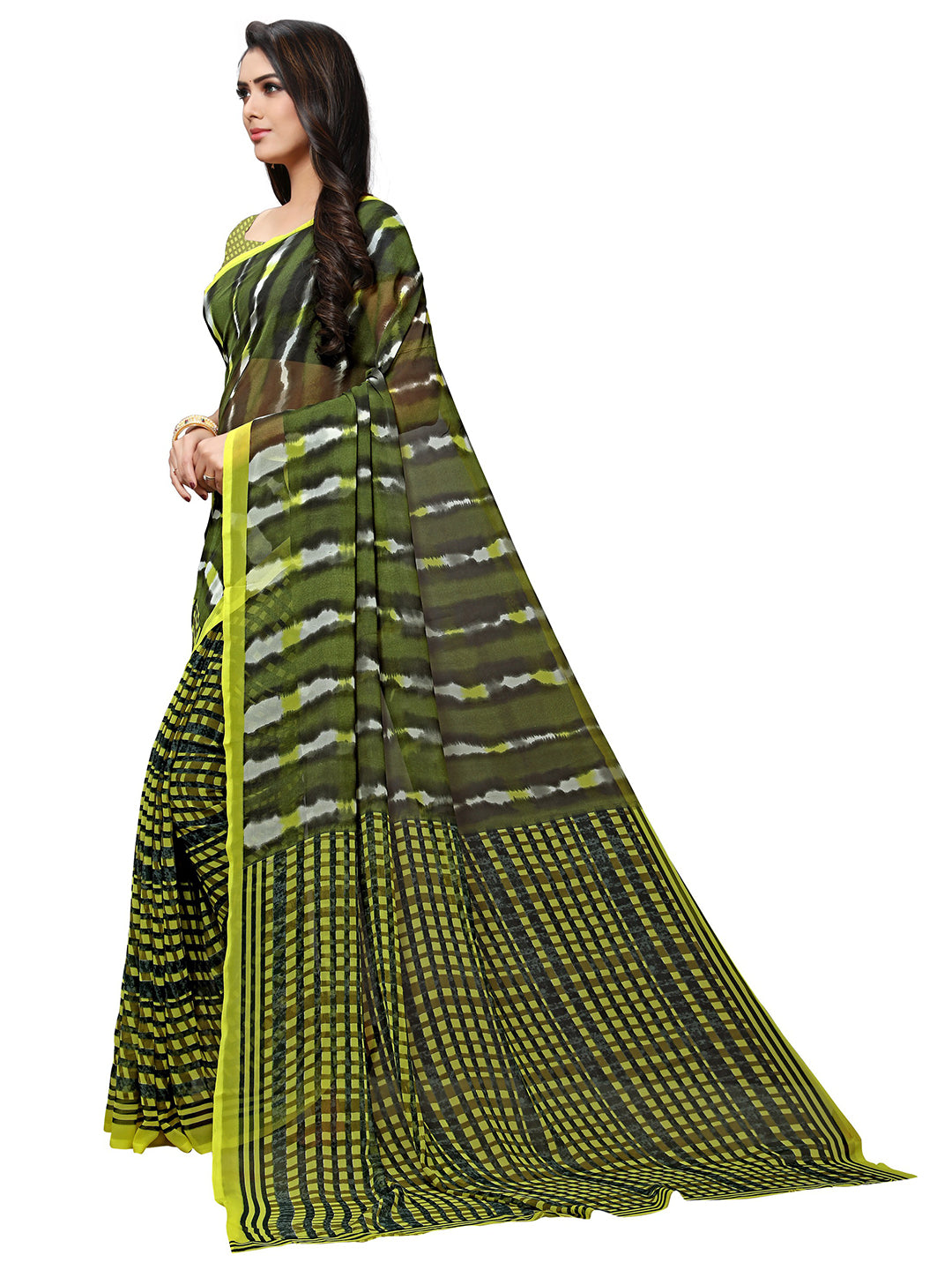 Women's Green Georgette Printed Saree