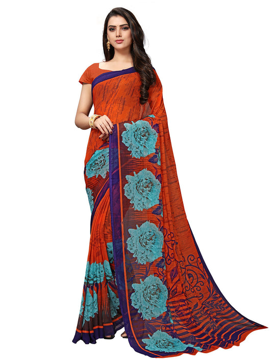 Women's Orange Georgette Printed Saree