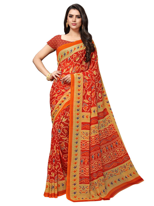 Women's Orange Georgette Printed Saree