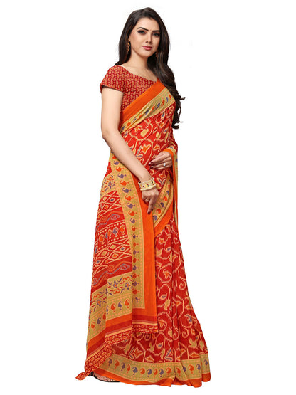 Women's Orange Georgette Printed Saree