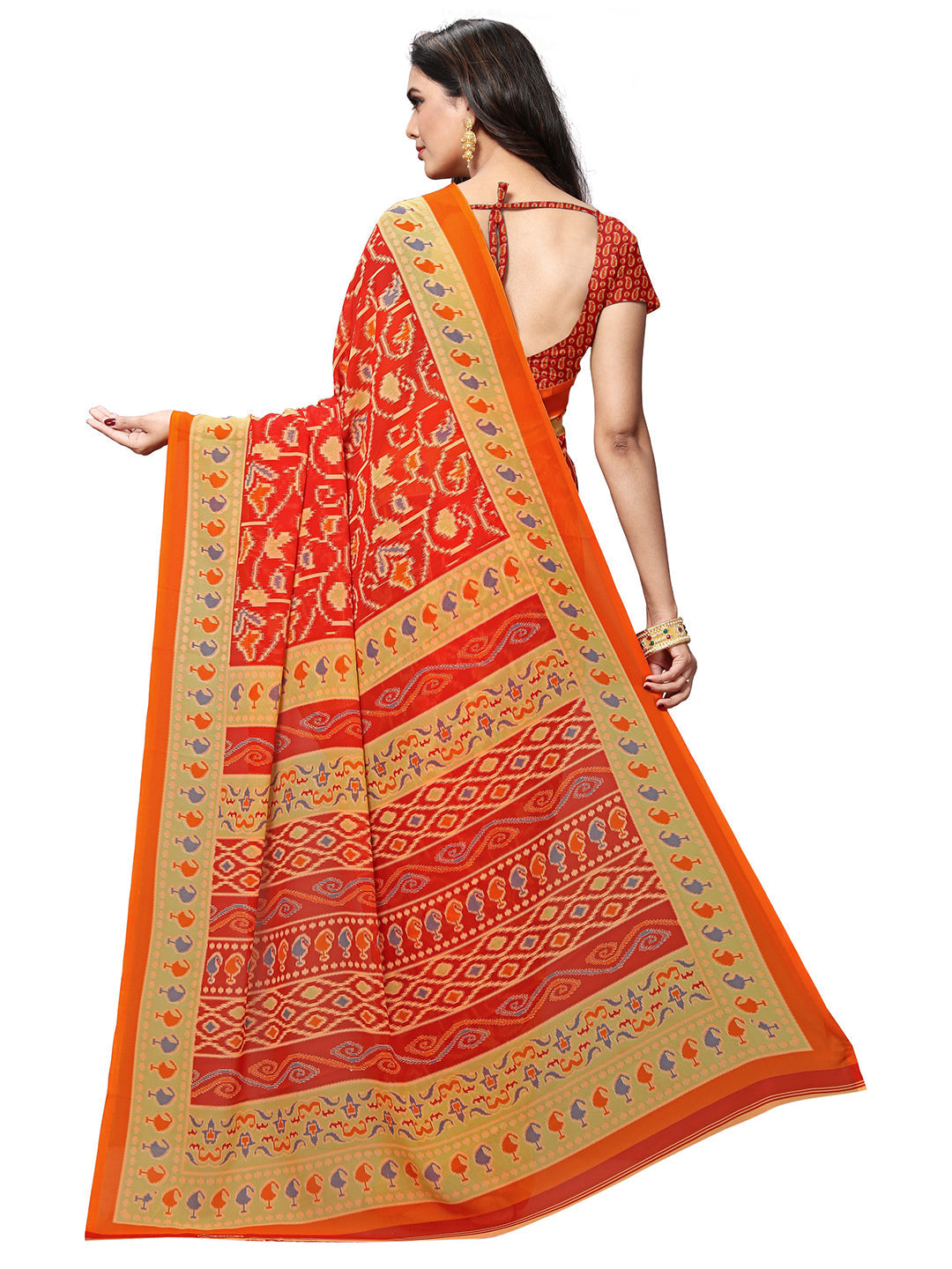 Women's Orange Georgette Printed Saree