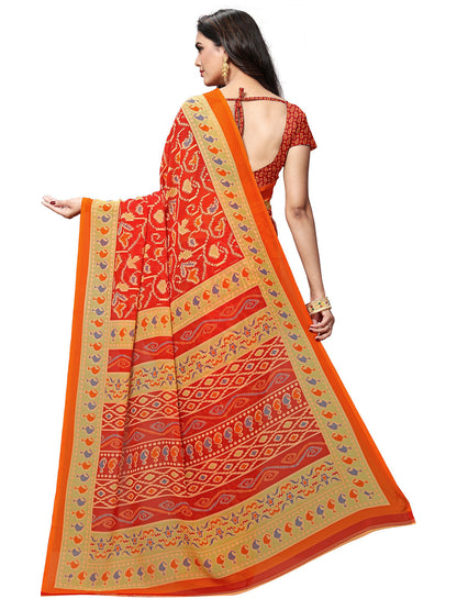 Women's Orange Georgette Printed Saree