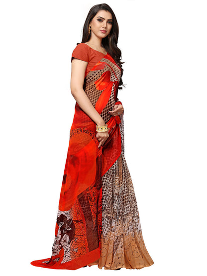 Women's Red Georgette Printed Saree