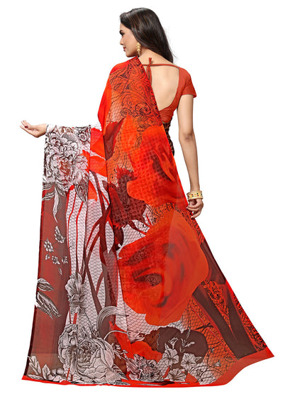Women's Red Georgette Printed Saree
