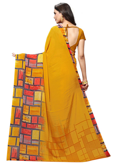 Women's Mustard Georgette Printed Saree