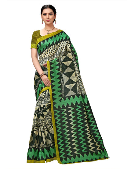 Women's Green Tussar Silk Printed Saree