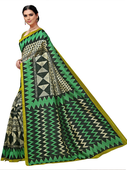 Women's Green Tussar Silk Printed Saree