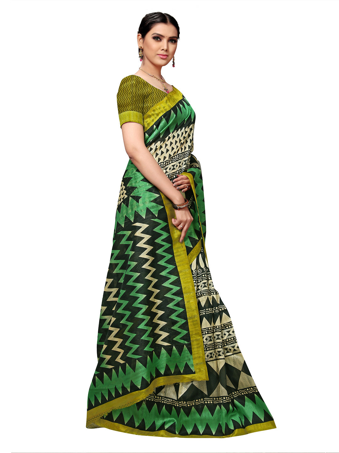 Women's Green Tussar Silk Printed Saree