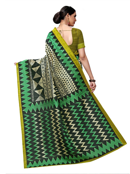Women's Green Tussar Silk Printed Saree