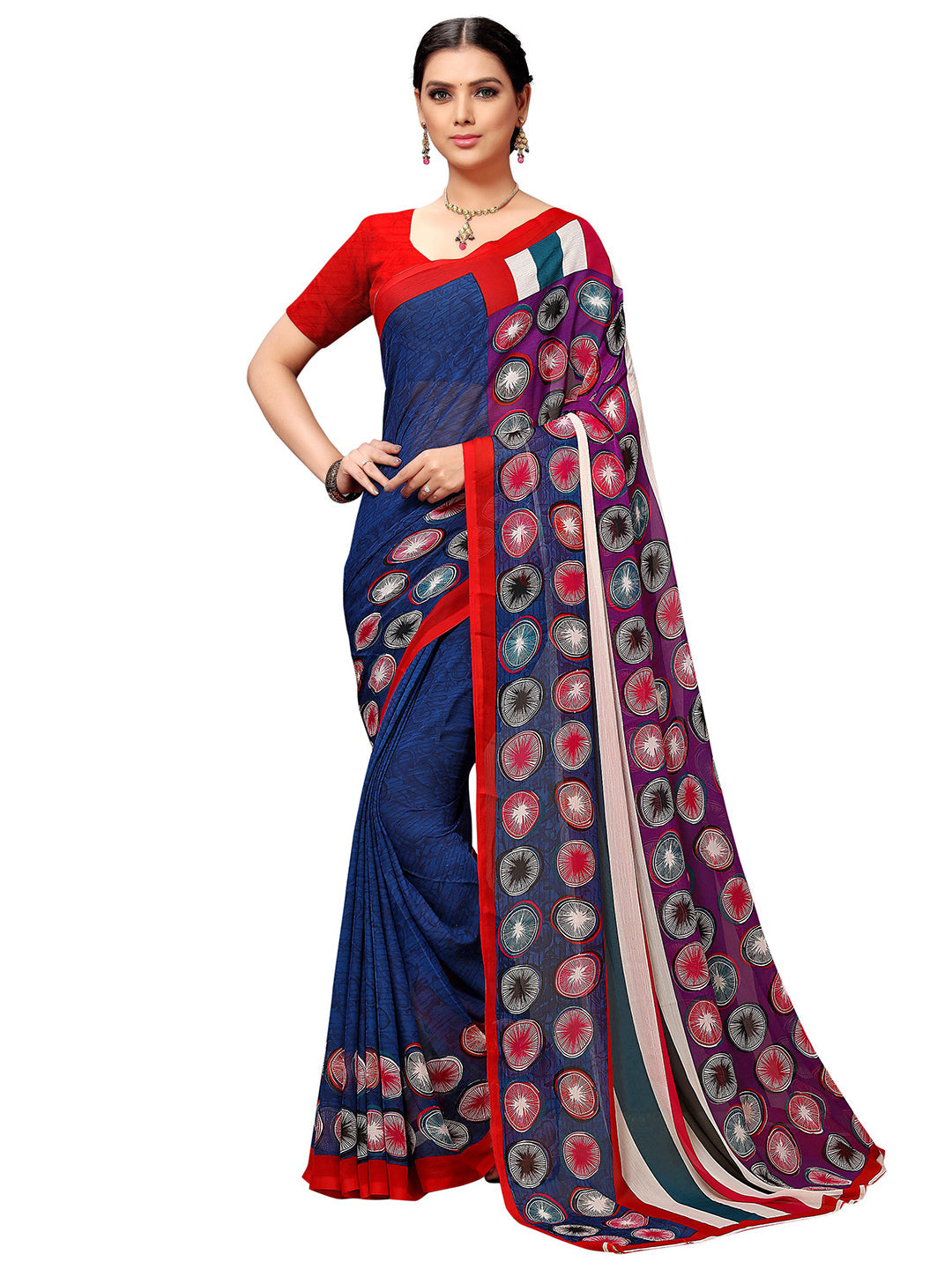 Women's Dark Blue Georgette Printed Saree