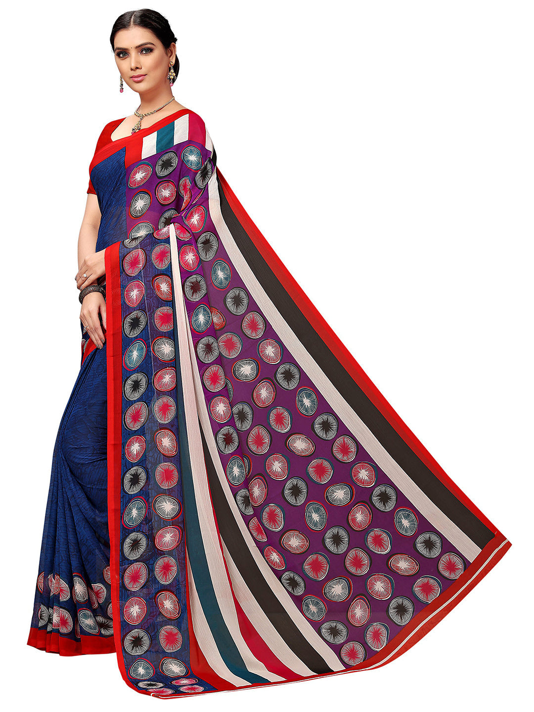 Women's Dark Blue Georgette Printed Saree
