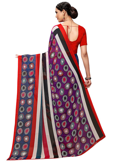 Women's Dark Blue Georgette Printed Saree