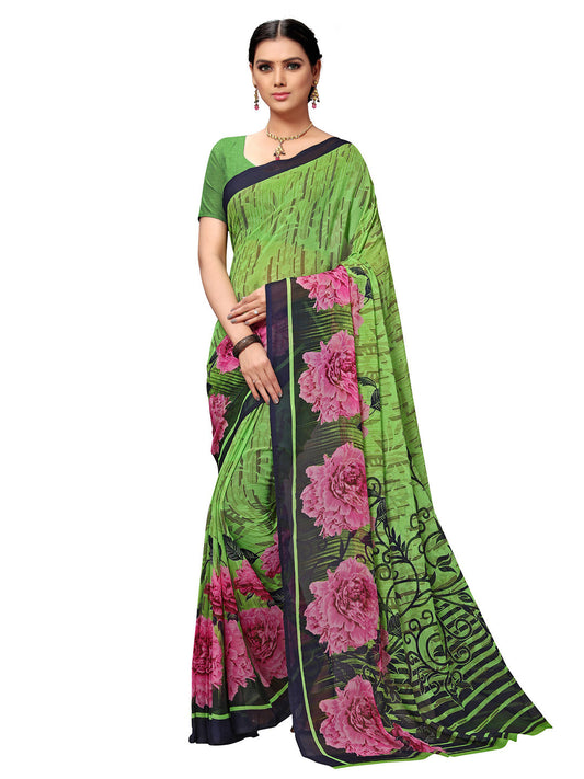 Women's Green Georgette Printed Saree