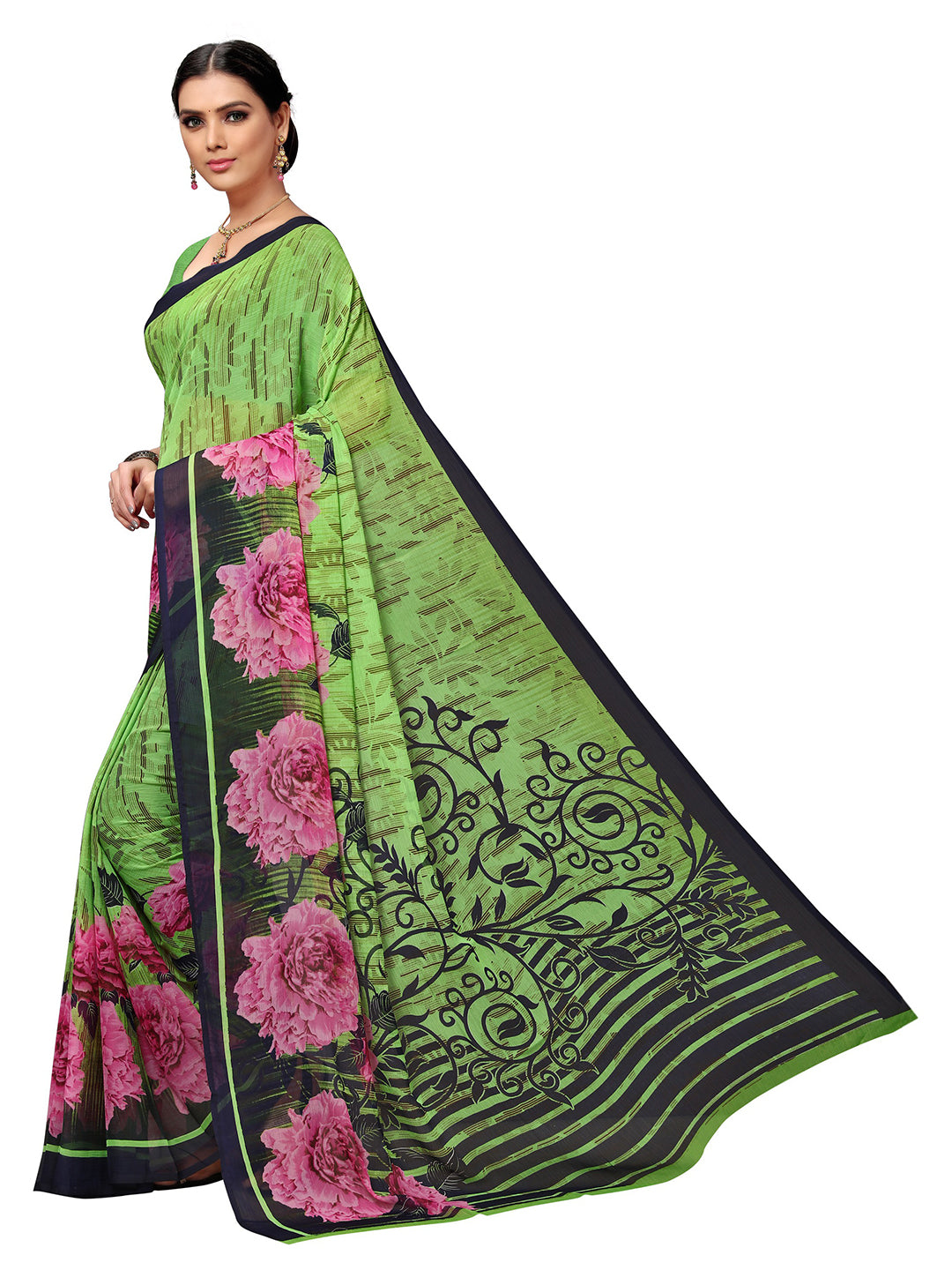 Women's Green Georgette Printed Saree