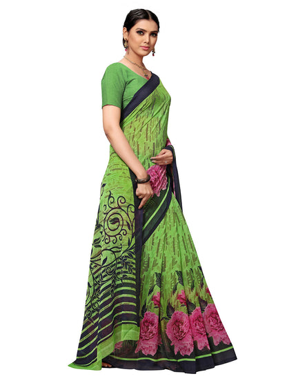 Women's Green Georgette Printed Saree