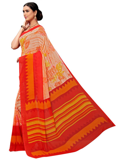 Women's Orange Georgette Printed Saree