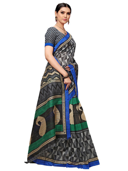 Women's Grey Tussar Silk Printed Saree
