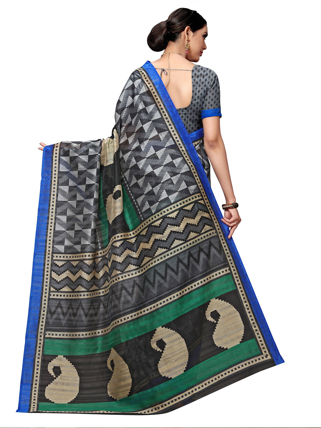Women's Grey Tussar Silk Printed Saree