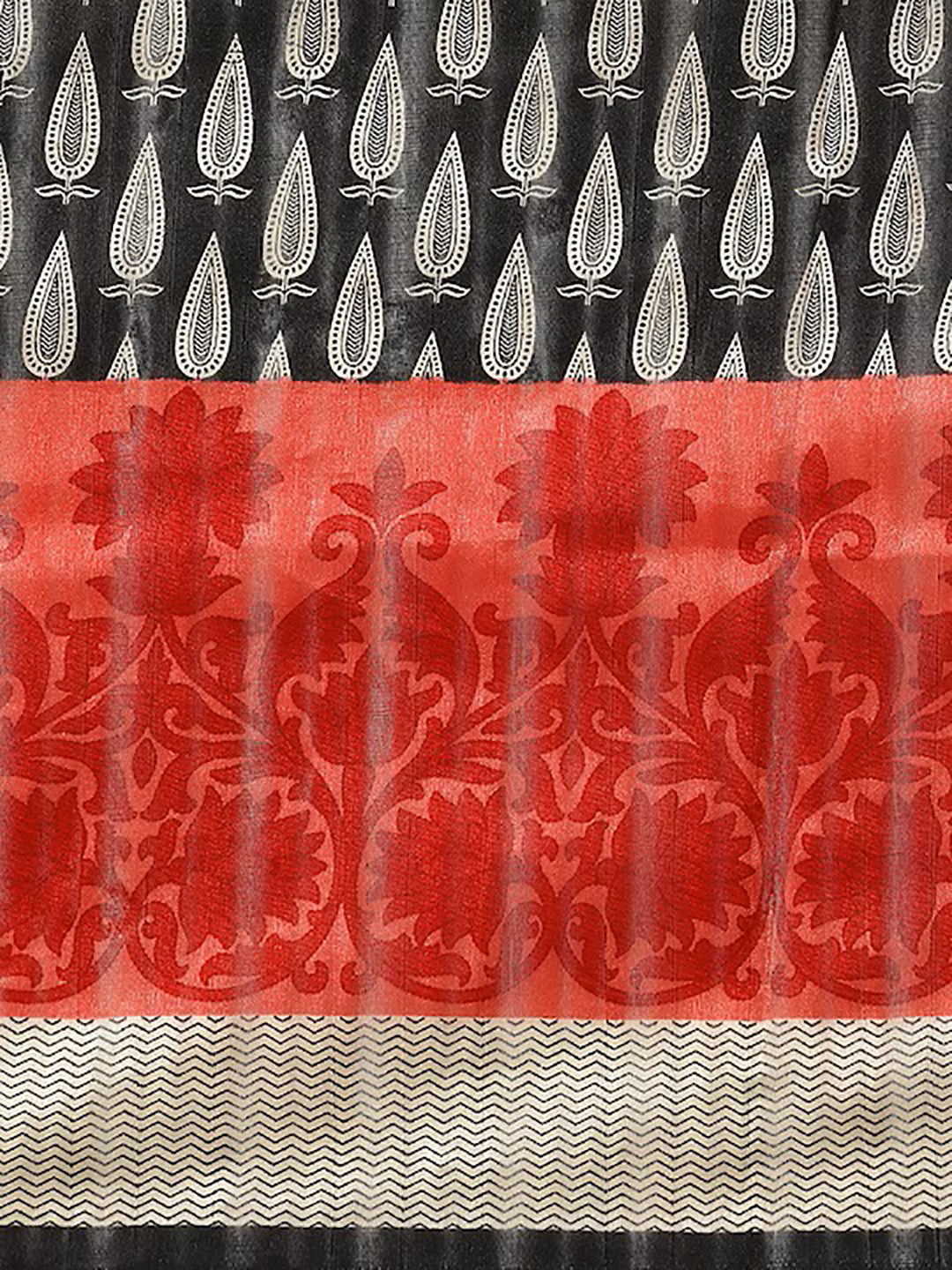 Women's Red Tussar Silk Printed Saree