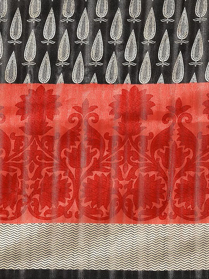 Women's Red Tussar Silk Printed Saree