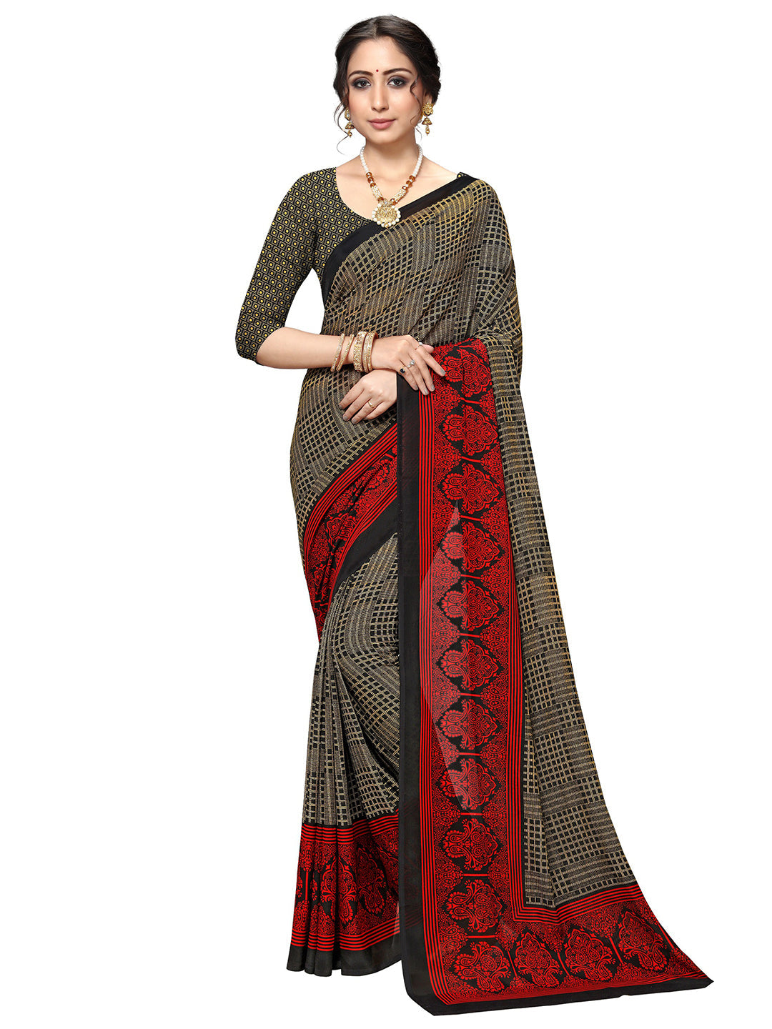 Women's Red Georgette Printed Saree
