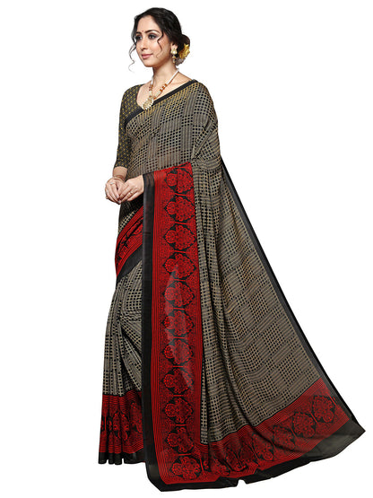 Women's Red Georgette Printed Saree