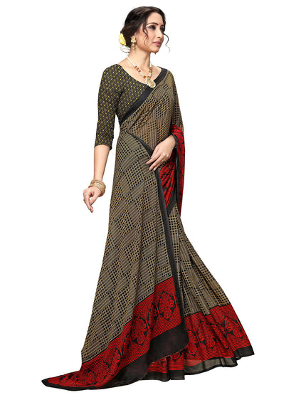 Women's Red Georgette Printed Saree
