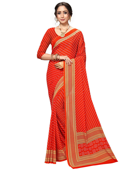 Women's Orange Georgette Printed Saree