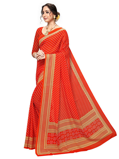 Women's Orange Georgette Printed Saree