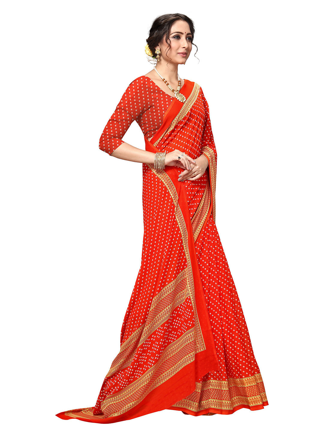 Women's Orange Georgette Printed Saree