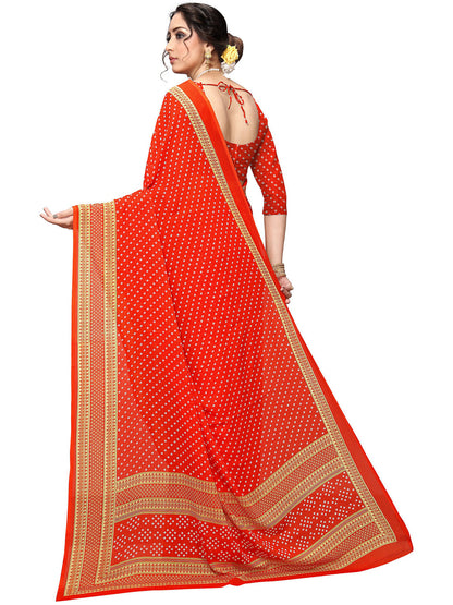 Women's Orange Georgette Printed Saree