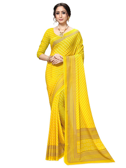 Women's Yellow Georgette Printed Saree